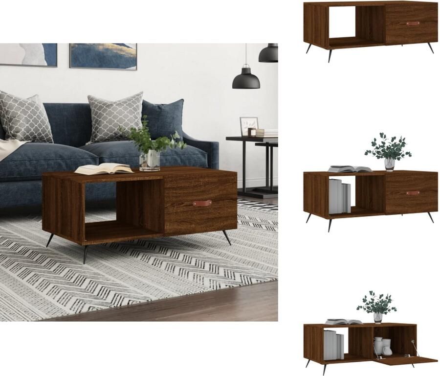VidaXL Salontafel Salontafels Tafel Bijzettafel Salontafel 90x50x40 cm bewerkt hout bruineikenkleurig - Foto 5