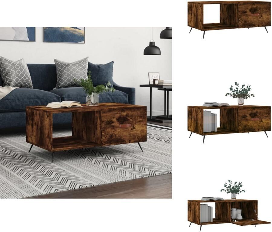 VidaXL Salontafel Salontafels Tafel Bijzettafel -Salontafel-90x50x40-cm-bewerkt-hout-gerookt-eikenkleurig - Foto 4