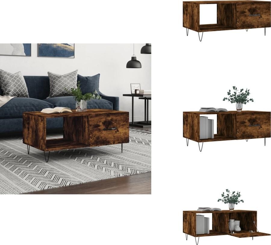 VidaXL Salontafel Salontafels Tafel Bijzettafel -Salontafel-90x50x40-cm-bewerkt-hout-gerookt-eikenkleurig - Foto 2