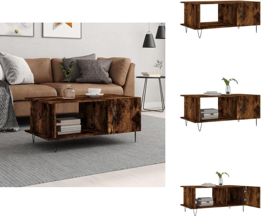VidaXL Salontafel Salontafels Tafel Bijzettafel -Salontafel-90x50x40-cm-bewerkt-hout-gerookt-eikenkleurig - Foto 6