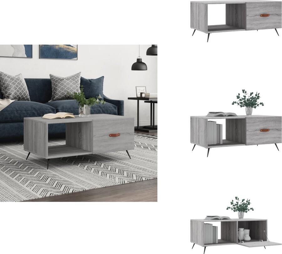 VidaXL Salontafel Salontafels Tafel Bijzettafel Salontafel 90x50x40 cm bewerkt hout grijs sonoma eikenkleurig - Foto 2