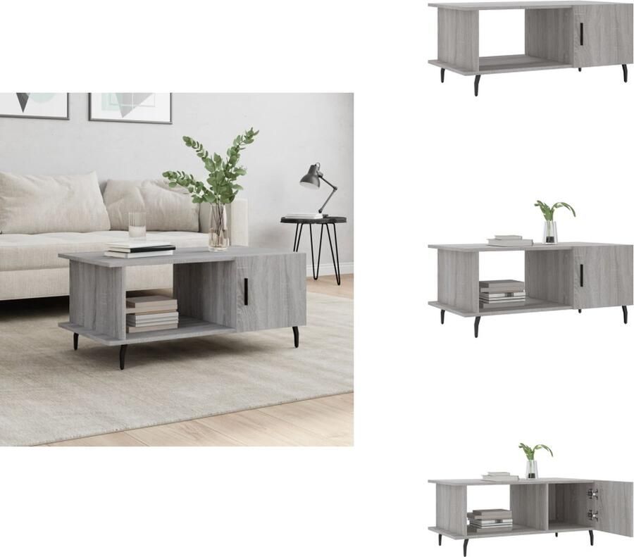 VidaXL Salontafel Salontafels Tafel Bijzettafel -Salontafel-90x50x40-cm-bewerkt-hout-grijs-sonoma-eikenkleurig - Foto 6