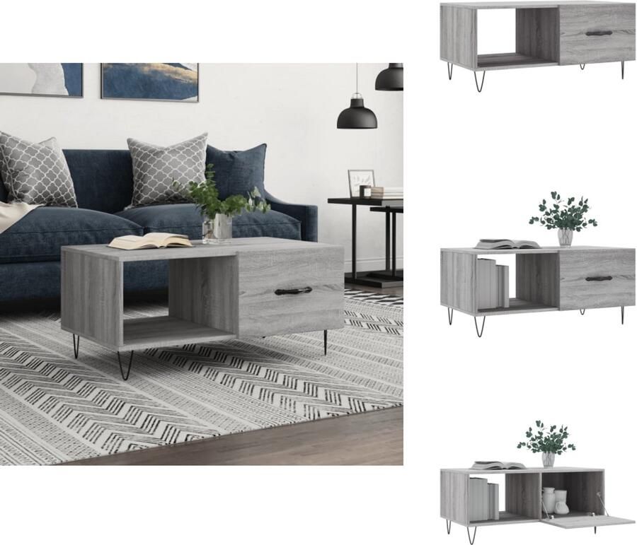 VidaXL Salontafel Salontafels Tafel Bijzettafel -Salontafel-90x50x40-cm-bewerkt-hout-grijs-sonoma-eikenkleurig - Foto 7