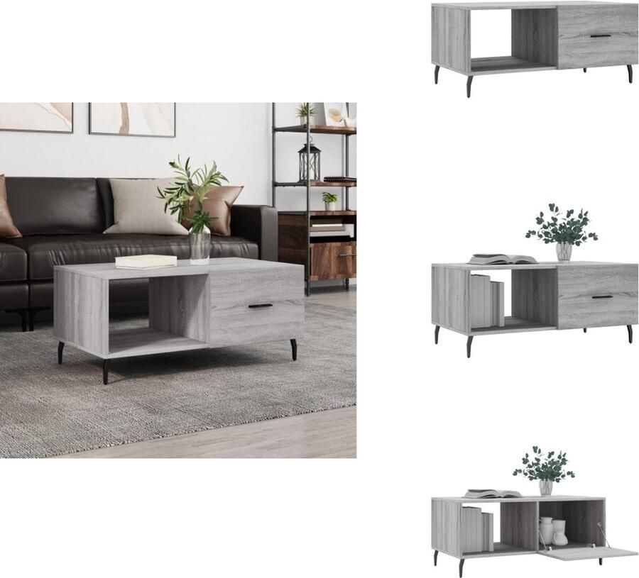 VidaXL Salontafel Salontafels Tafel Bijzettafel -Salontafel-90x50x40-cm-bewerkt-hout-grijs-sonoma-eikenkleurig - Foto 2