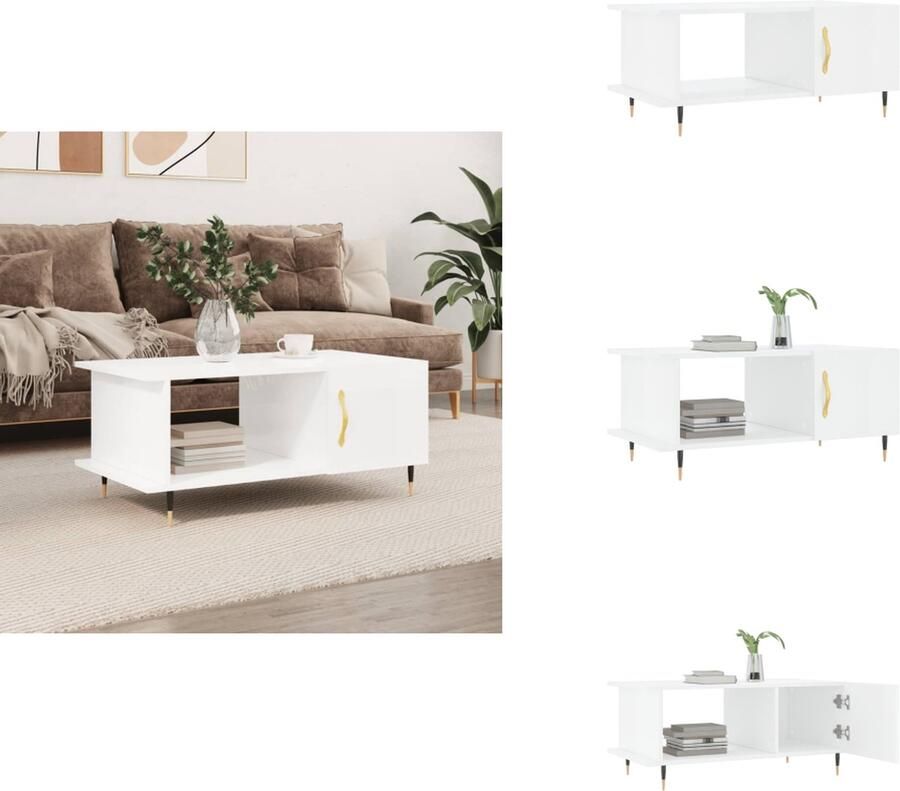 VidaXL Salontafel Salontafels Tafel Bijzettafel -Salontafel-90x50x40-cm-bewerkt-hout-hoogglans-wit - Foto 4