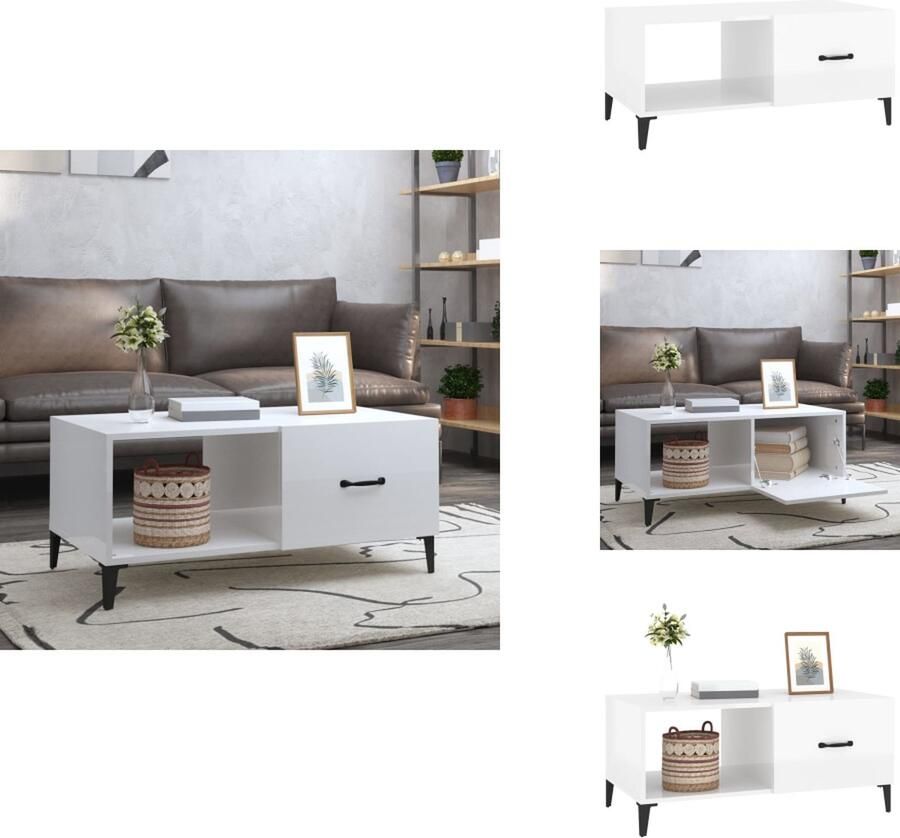 VidaXL Salontafel Salontafels Tafel Bijzettafel Salontafel 90x50x40 cm bewerkt hout hoogglans wit