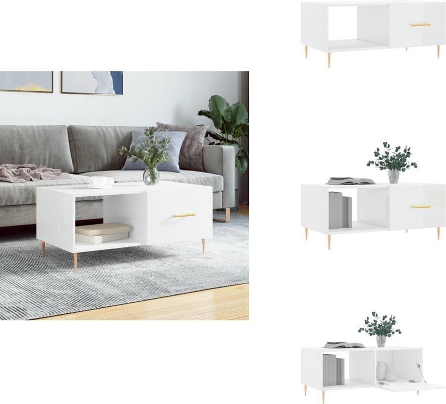VidaXL Salontafel Salontafels Tafel Bijzettafel -Salontafel-90x50x40-cm-bewerkt-hout-hoogglans-wit - Foto 2