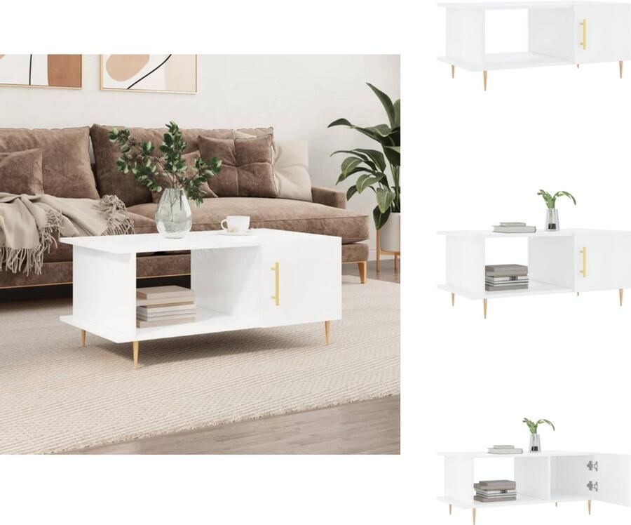 VidaXL Salontafel Salontafels Tafel Bijzettafel -Salontafel-90x50x40-cm-bewerkt-hout-hoogglans-wit - Foto 7