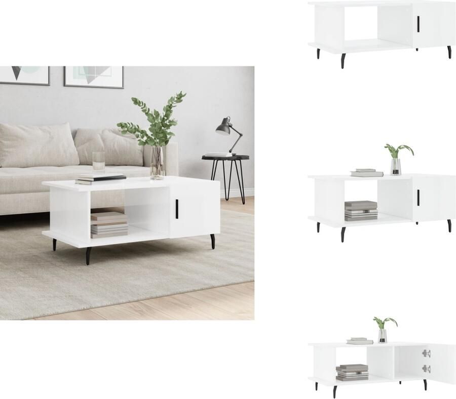 VidaXL Salontafel Salontafels Tafel Bijzettafel -Salontafel-90x50x40-cm-bewerkt-hout-hoogglans-wit - Foto 5