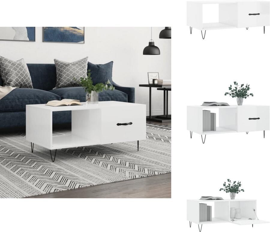VidaXL Salontafel Salontafels Tafel Bijzettafel -Salontafel-90x50x40-cm-bewerkt-hout-hoogglans-wit - Foto 6
