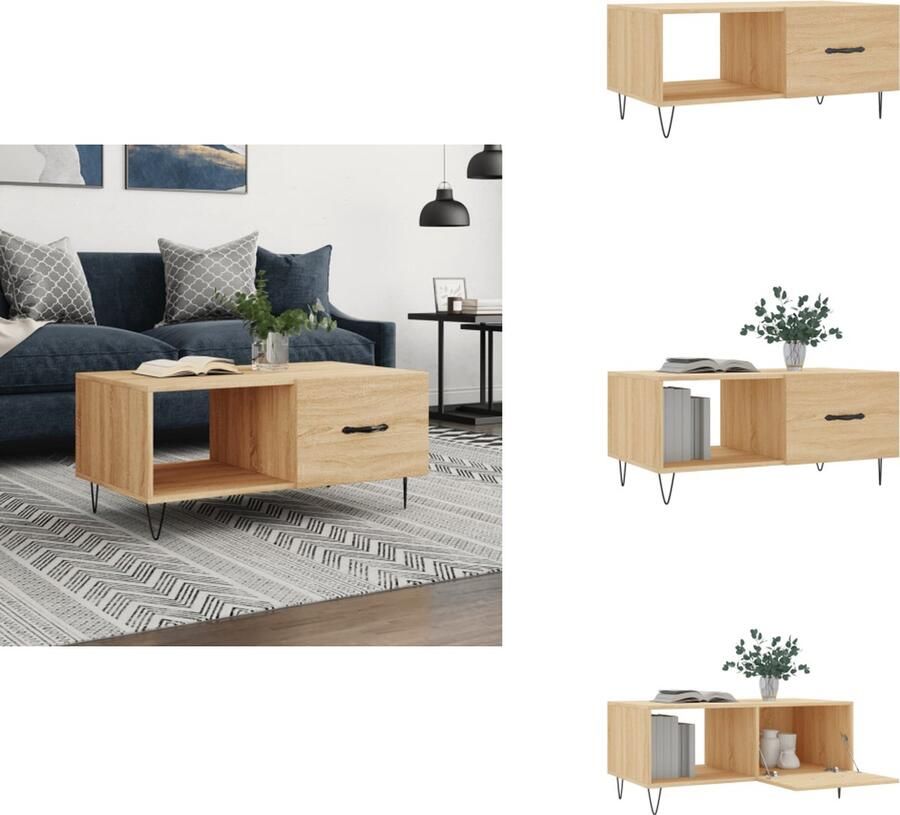 VidaXL Salontafel Salontafels Tafel Bijzettafel -Salontafel-90x50x40-cm-bewerkt-hout-sonoma-eikenkleurig - Foto 6