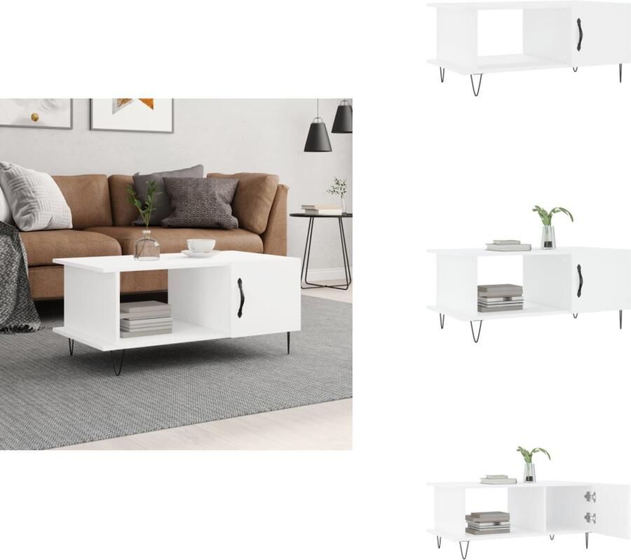 VidaXL Bijzettafel Salontafel 90x50x40 cm bewerkt hout wit Witte Salontafel Houten Salontafel Metalen Salontafel - Foto 2