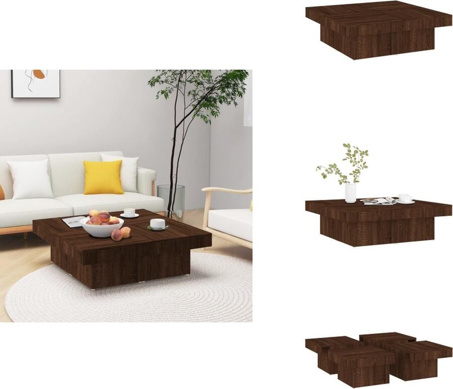 VidaXL Salontafel Salontafels Tafel Bijzettafel Salontafel 90x90x28 cm bewerkt hout bruineikenkleurig