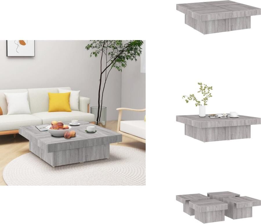 VidaXL Salontafel Salontafels Tafel Bijzettafel Salontafel 90x90x28 cm bewerkt hout grijs sonoma eikenkleurig