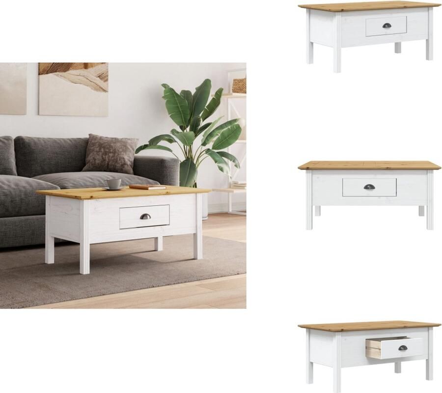 VidaXL Salontafel Salontafels Tafel Bijzettafel -Salontafel-BODO-100x55x45-cm-massief-grenenhout-wit-en-bruin - Foto 2