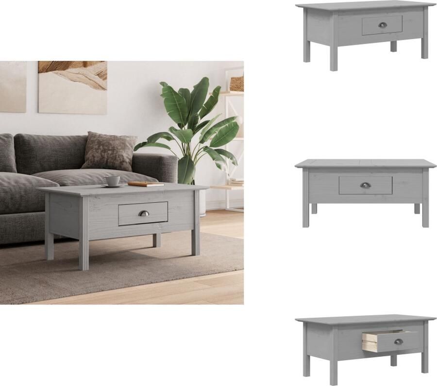 VidaXL Salontafel Salontafels Tafel Bijzettafel -Salontafel-BODO-100x55x45-cm-massief-grenenhout-grijs