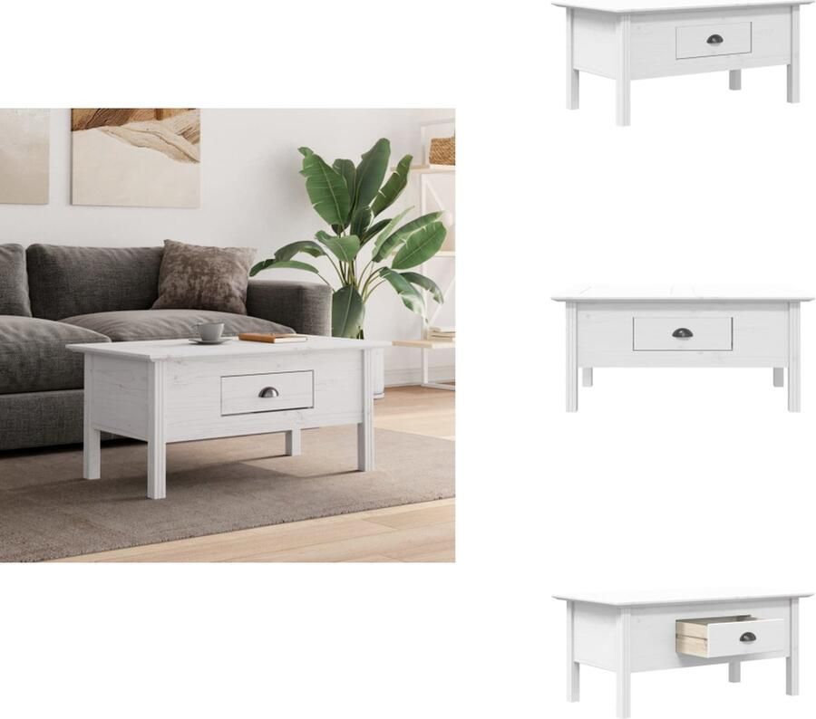 VidaXL Salontafel Salontafels Tafel Bijzettafel -Salontafel-BODO-100x55x45-cm-massief-grenenhout-wit
