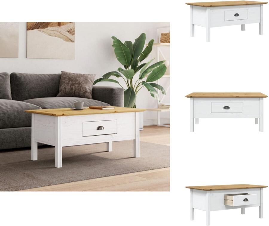 VidaXL Salontafel Salontafels Tafel Bijzettafel -Salontafel-BODO-100x55x45-cm-massief-grenenhout-wit-en-bruin