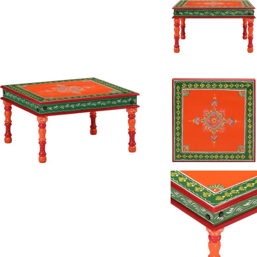 VidaXL The Living Store Salontafel handbeschilderd massief mangohout rood Bijzettafel Salontafel Mangohout Handbeschilderd Rode Tafel