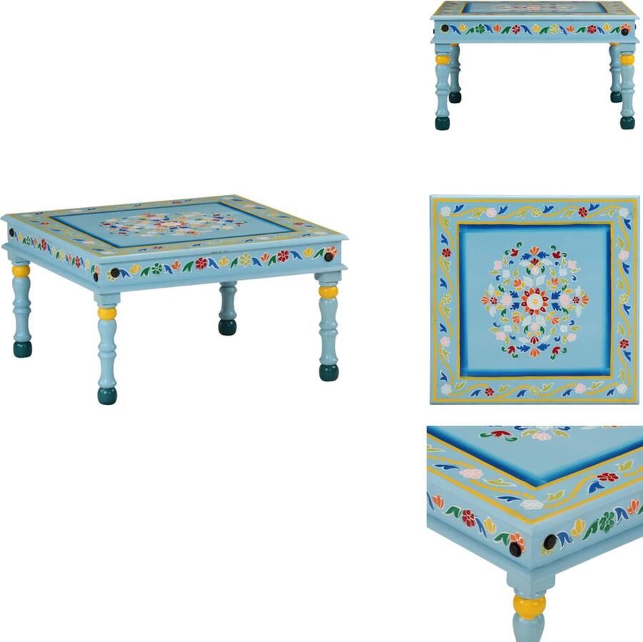 VidaXL Salontafel Salontafels Tafel Bijzettafel -Salontafel-handbeschilderd-massief-mangohout-turquoise