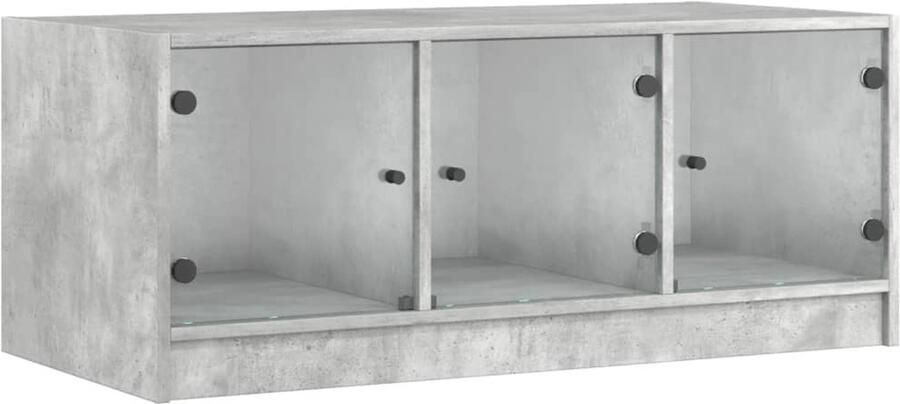 VidaXL Salontafel met glazen deuren 102x50x42 cm betongrijs Salontafel Salontafels Tafel Bijzettafel