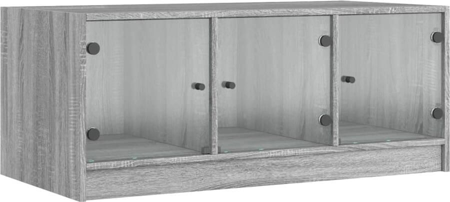 The Living Store Salontafel met glazen deuren 102x50x42 cm grijs sonoma eiken Salontafel Woonkamers Tv Tafels Houten Meubelen Grijze Meubelen