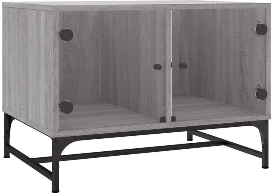 VidaXL Salontafel met glazen deuren 68 5x50x50 cm grijs sonoma eiken Salontafel Salontafels Tafel Bijzettafel