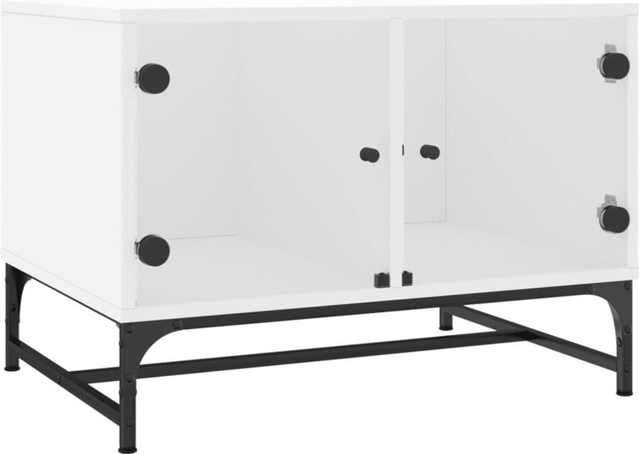 VidaXL Salontafel met glazen deuren 68 5x50x50 cm wit Salontafel Salontafels Tafel Bijzettafel