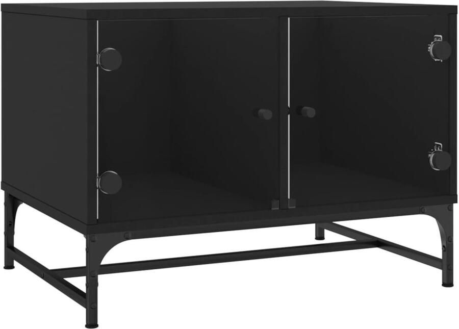 VidaXL Salontafel Glazen deuren 68 5x50x50 cm Zwart Salontafel Bijzettafel Zwarte Salontafel Houten Salontafel Met Lade