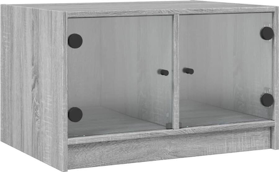 VidaXL Salontafel met glazen deuren 68x50x42 cm grijs sonoma eiken Salontafel Salontafels Tafel Bijzettafel