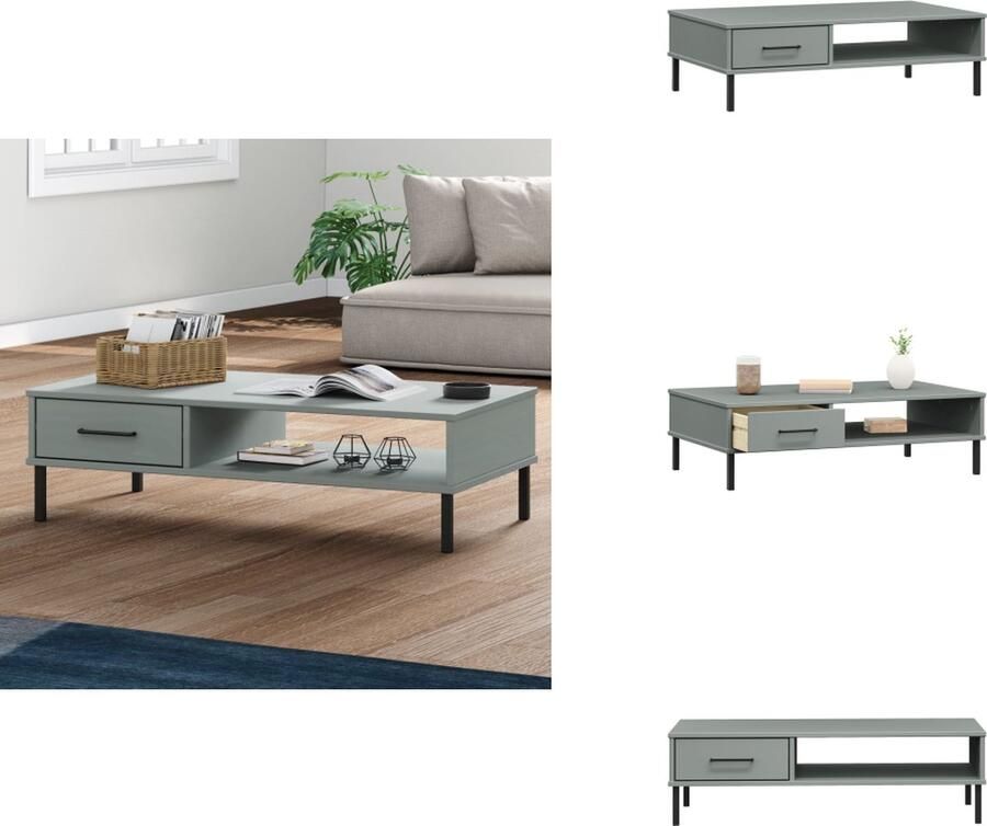 VidaXL Salontafel Salontafels Tafel Bijzettafel Salontafel met metalen poten OSLO massief grenenhout grijs