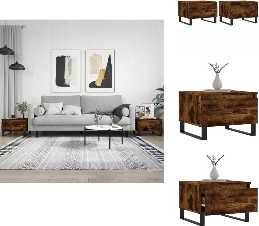 VidaXL Salontafel Salontafels Tafel Bijzettafel Salontafels 2 st 50x46x35 cm bewerkt hout gerookt eikenkleurig