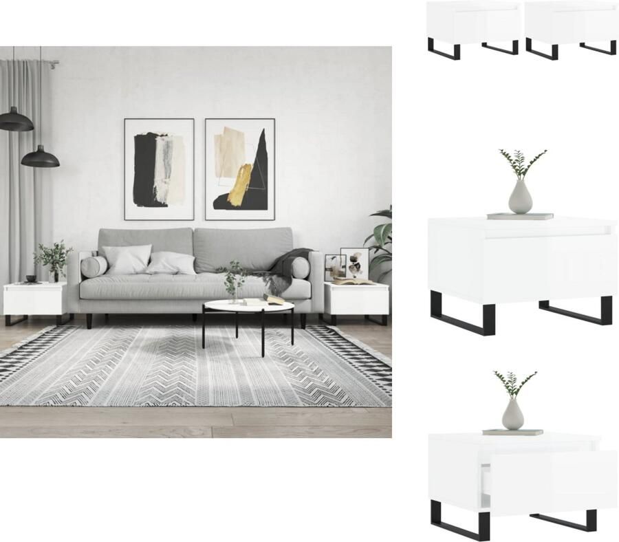 VidaXL Salontafel Salontafels Tafel Bijzettafel Salontafels 2 st 50x46x35 cm bewerkt hout hoogglans wit