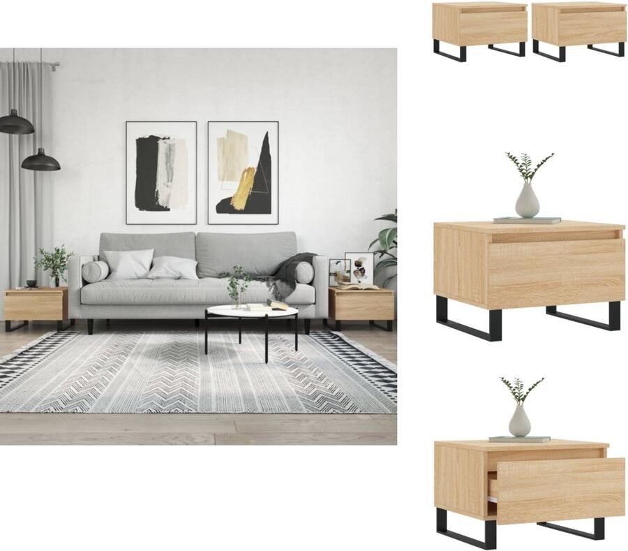 VidaXL Salontafel Salontafels Tafel Bijzettafel Salontafels 2 st 50x46x35 cm bewerkt hout sonoma eikenkleurig