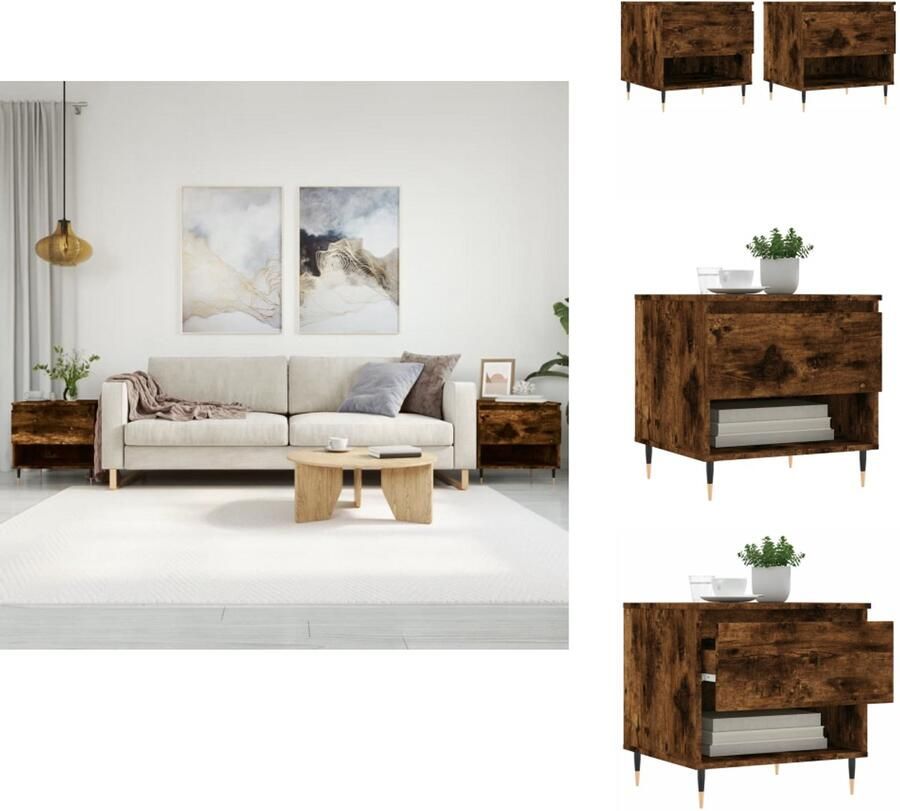 VidaXL Salontafel Salontafels Tafel Bijzettafel Salontafels 2 st 50x46x50 cm bewerkt hout gerookt eikenkleurig - Foto 2