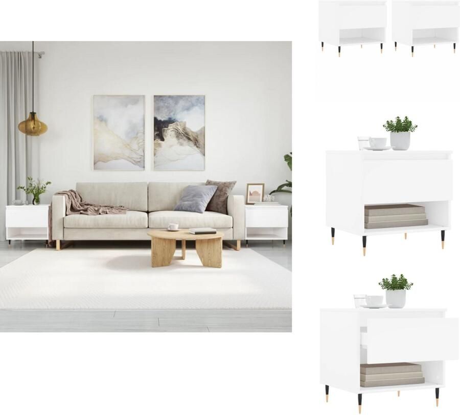 VidaXL Salontafel Salontafels Tafel Bijzettafel Salontafels 2 st 50x46x50 cm bewerkt hout wit