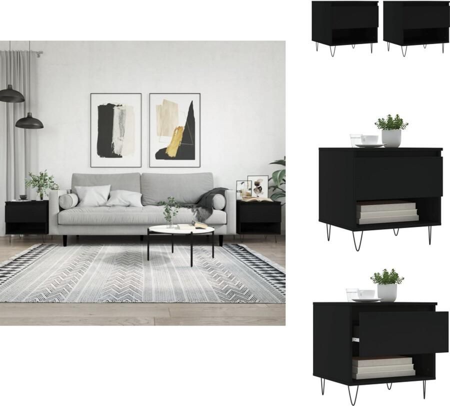 VidaXL Salontafel Salontafels Tafel Bijzettafel Salontafels 2 st 50x46x50 cm bewerkt hout zwart