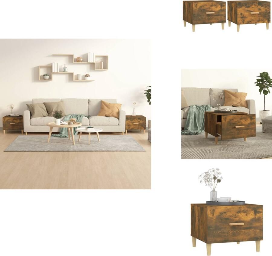 VidaXL Salontafel Salontafels Tafel Bijzettafel Salontafels 2 st 50x50x40 cm bewerkt hout gerookt eikenkleurig