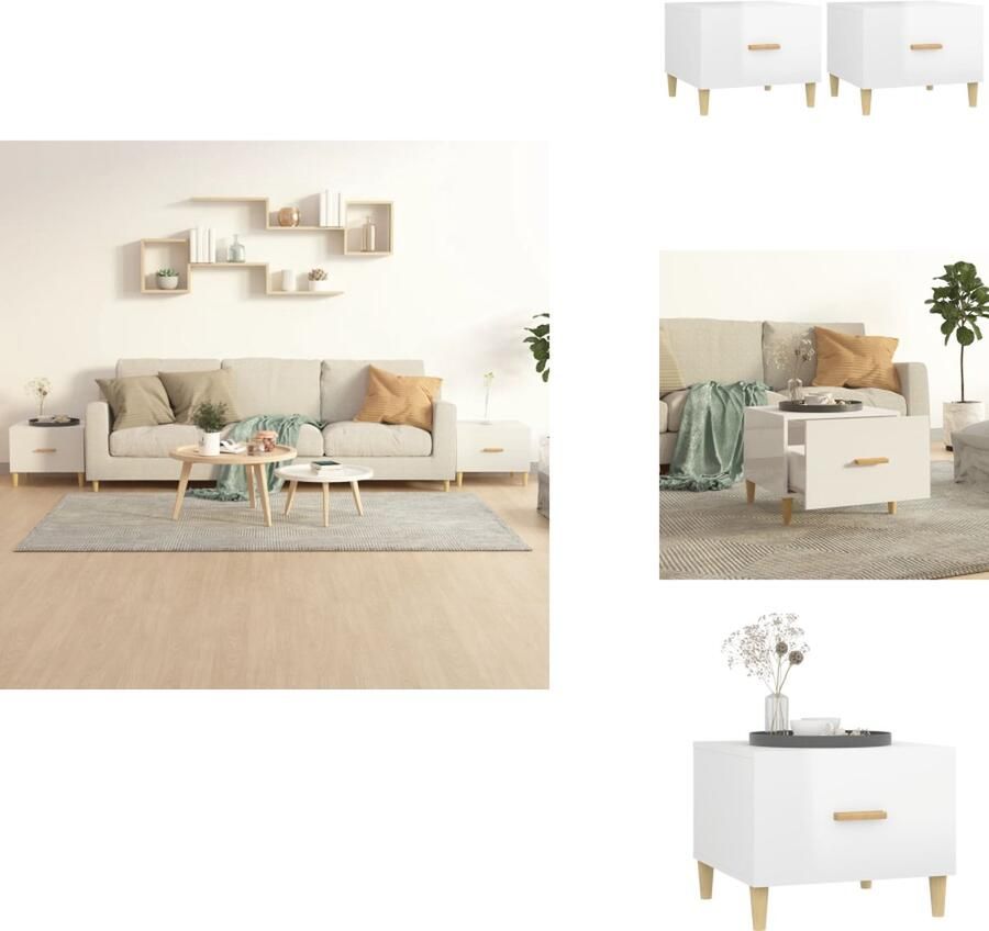 VidaXL Salontafel Salontafels Tafel Bijzettafel Salontafels 2 st 50x50x40 cm bewerkt hout hoogglans wit