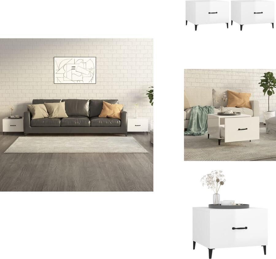 VidaXL Salontafel Salontafels Tafel Bijzettafel Salontafels 2 st met metalen poten 50x50x40 cm hoogglans wit