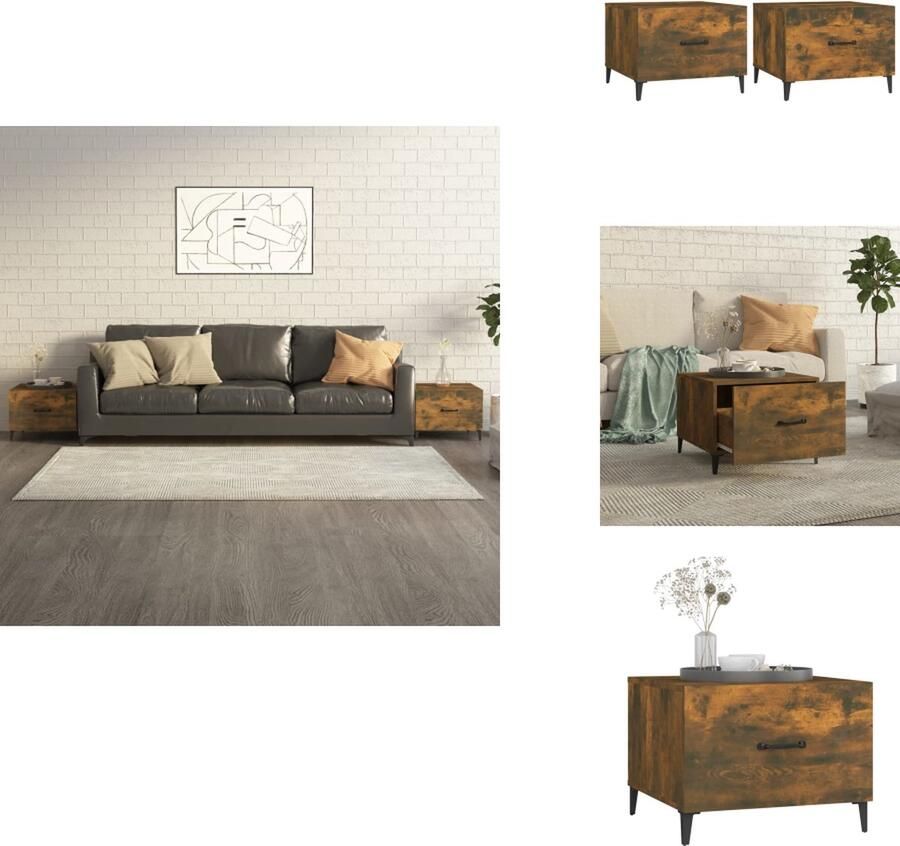 VidaXL Salontafel Salontafels Tafel Bijzettafel Salontafels 2 st met metalen poten 50x50x40 cm gerookt eiken