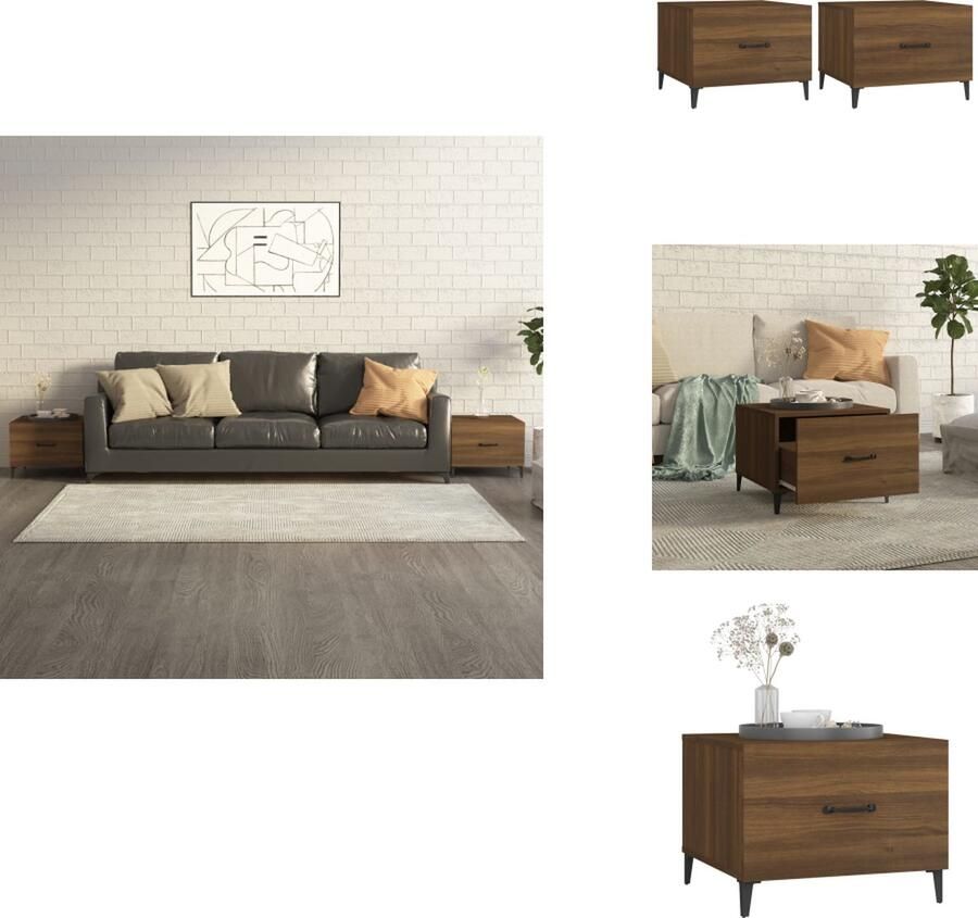 VidaXL Salontafel Salontafels Tafel Bijzettafel Salontafels 2 st met metalen poten 50x50x40 cm bruin eikenkleur