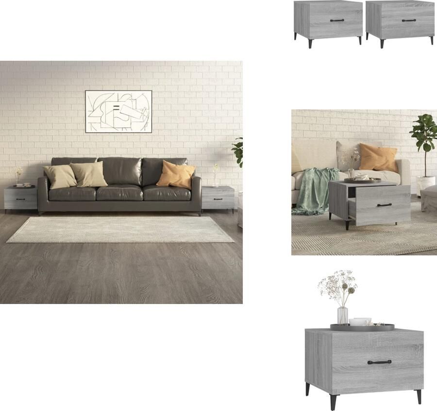 VidaXL Salontafel Salontafels Tafel Bijzettafel Salontafels 2 st met metalen poten 50x50x40 cm grijs sonoma
