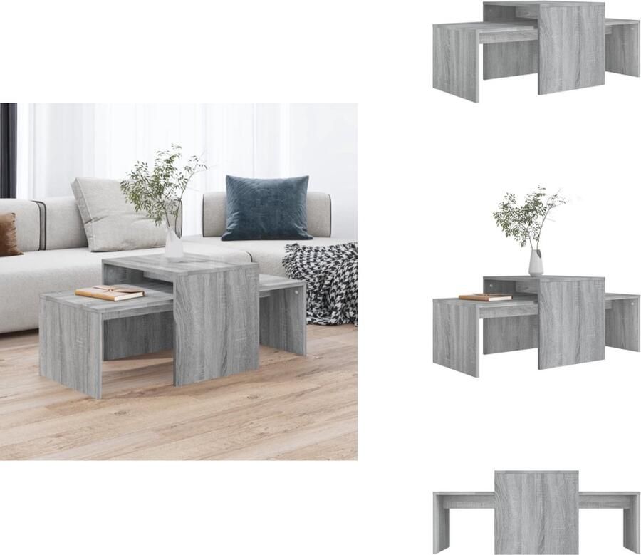 VidaXL Salontafel Salontafels Tafel Bijzettafel Salontafelset 100x48x40 cm bewerkt hout grijs sonoma eikenkleur