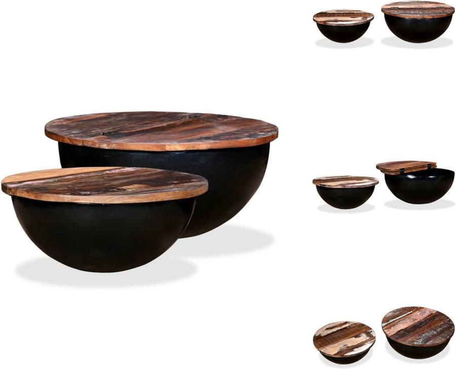 VidaXL Salontafel Salontafels Tafel Tafels 2-delige Salontafelset komvormig massief gerecycled hout zwart