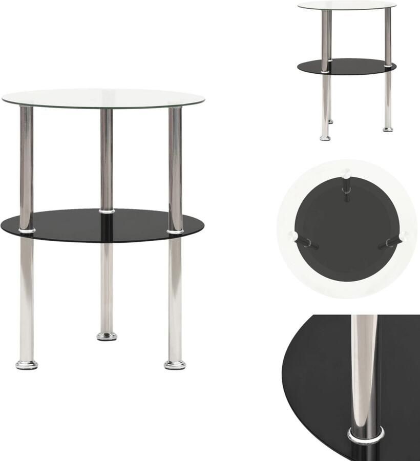 VidaXL Salontafel Salontafels Tafel Tafels Bijzettafel 2-laags 38cm gehard glas transparant en zwartmarmer - Foto 2