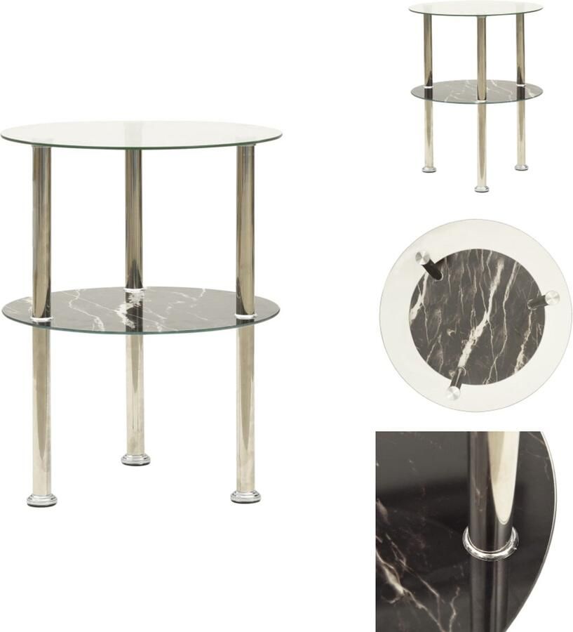 VidaXL Salontafel Salontafels Tafel Tafels Bijzettafel 2-laags 38cm gehard glas transparant en zwartmarmer