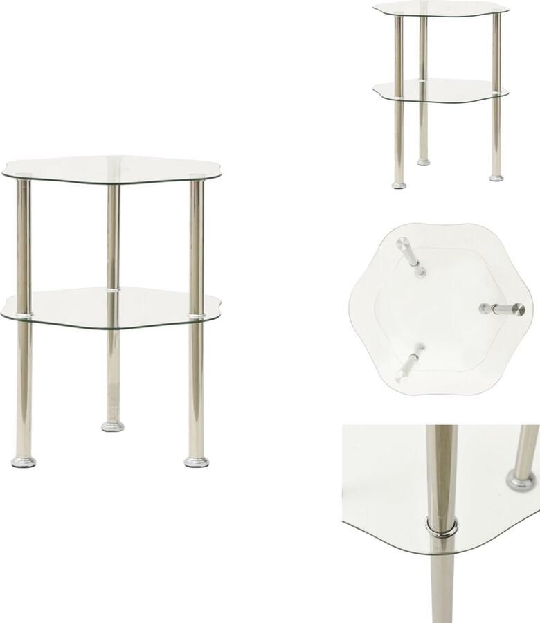 VidaXL Salontafel Salontafels Tafel Tafels Bijzettafel 2-laags 38x38x50 cm gehard glas transparant