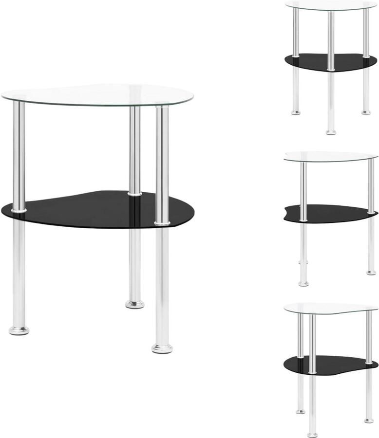 VidaXL Salontafel Salontafels Tafel Tafels Bijzettafel 2-laags 38x38x50 cm gehard glas transparant zwart