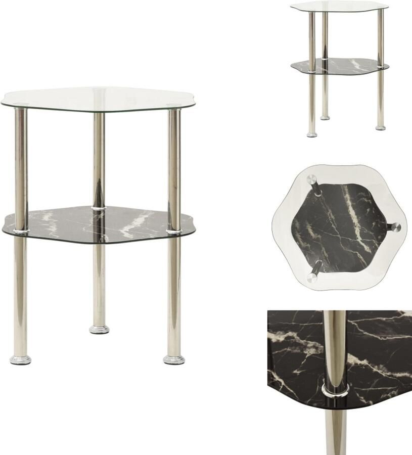 VidaXL Salontafel Salontafels Tafel Tafels Bijzettafel 2-laags 38x38x50 cm gehard glas transparant zwart